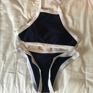 Navy & white bathing suit set
